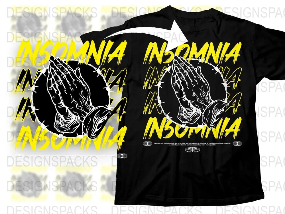 Unique Insomnia Design praying hands Graphic Png Digital Download