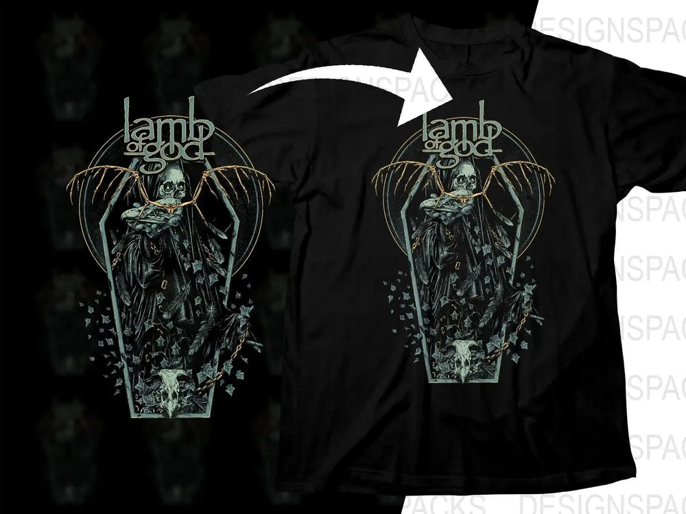 Unique Lamb Of God Rock Band Graphic Coffin Design Png Halftone Digital Download