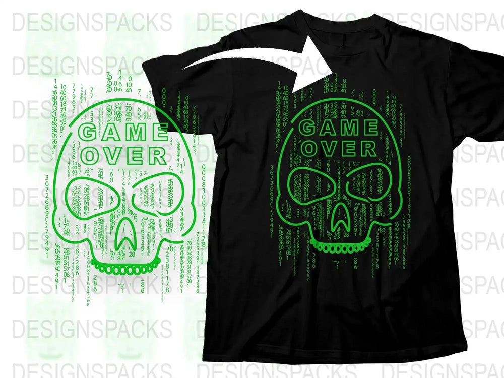 Unique Stylish Digital Skull Game Over Png Digital Download