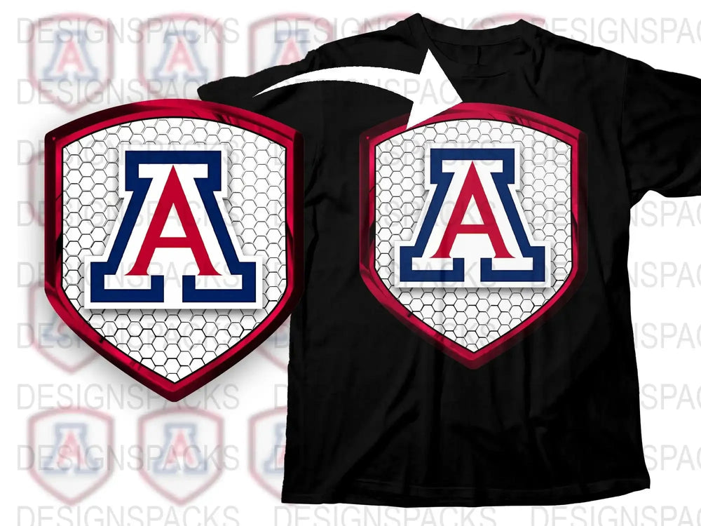 Black T-Shirt with Red and Blue Letter A Graphic, Sports Fan Apparel, Casual Wear