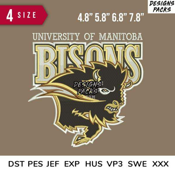 University of Manitoba Bisons embroidery design in 4 sizes, compatible with DST PES JEF formats