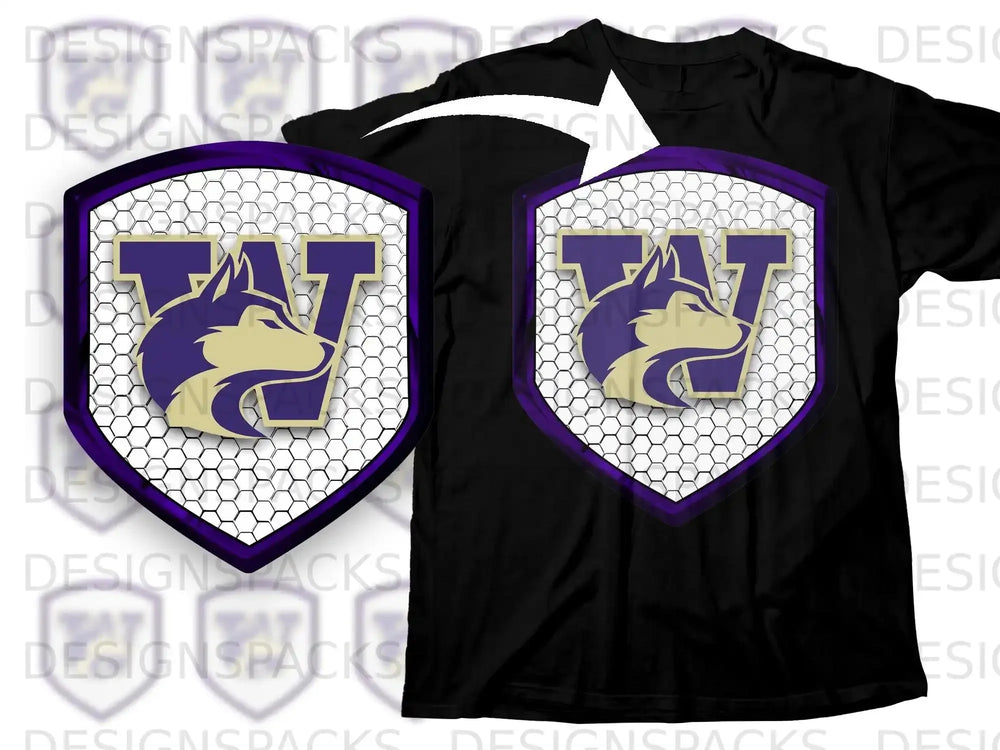 Purple and Gold Wolf Crest Design Tee Shirt Product