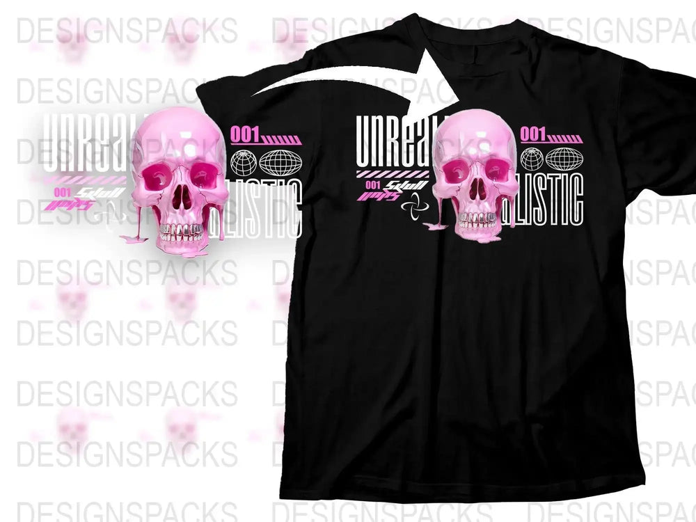 Unreal Pink Skull Dripping Graphic Streetwear Png Digital Download