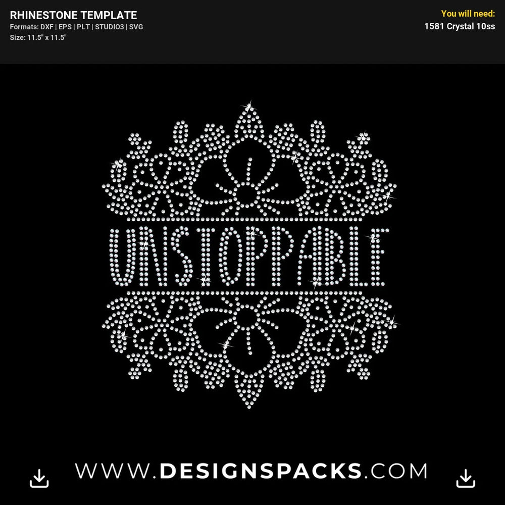 Unstoppable Split Floral Frame Rhinestone Digital Template