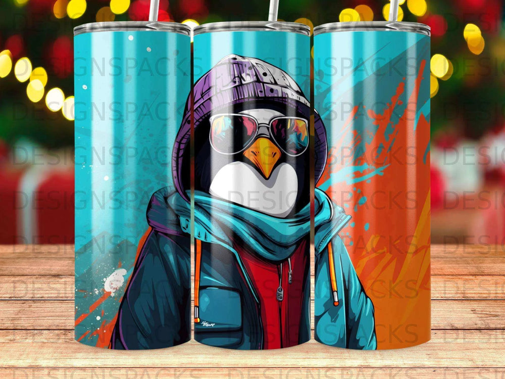 Urban Penguin Art Tumbler Digital Wrap Design