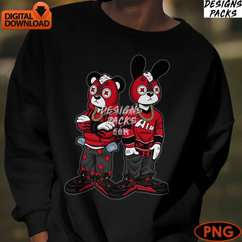 Urban Streetwear Animal Characters Digital Png Stylish Hip-Hop Inspired Art Instant Download