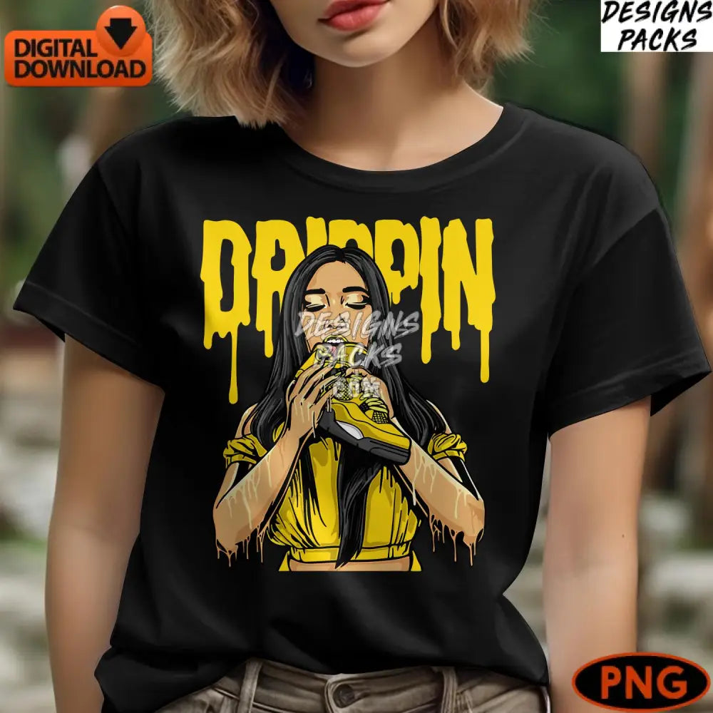 Urban Streetwear Art Hip Hop Style Girl Eating Sneaker Bold Yellow Png