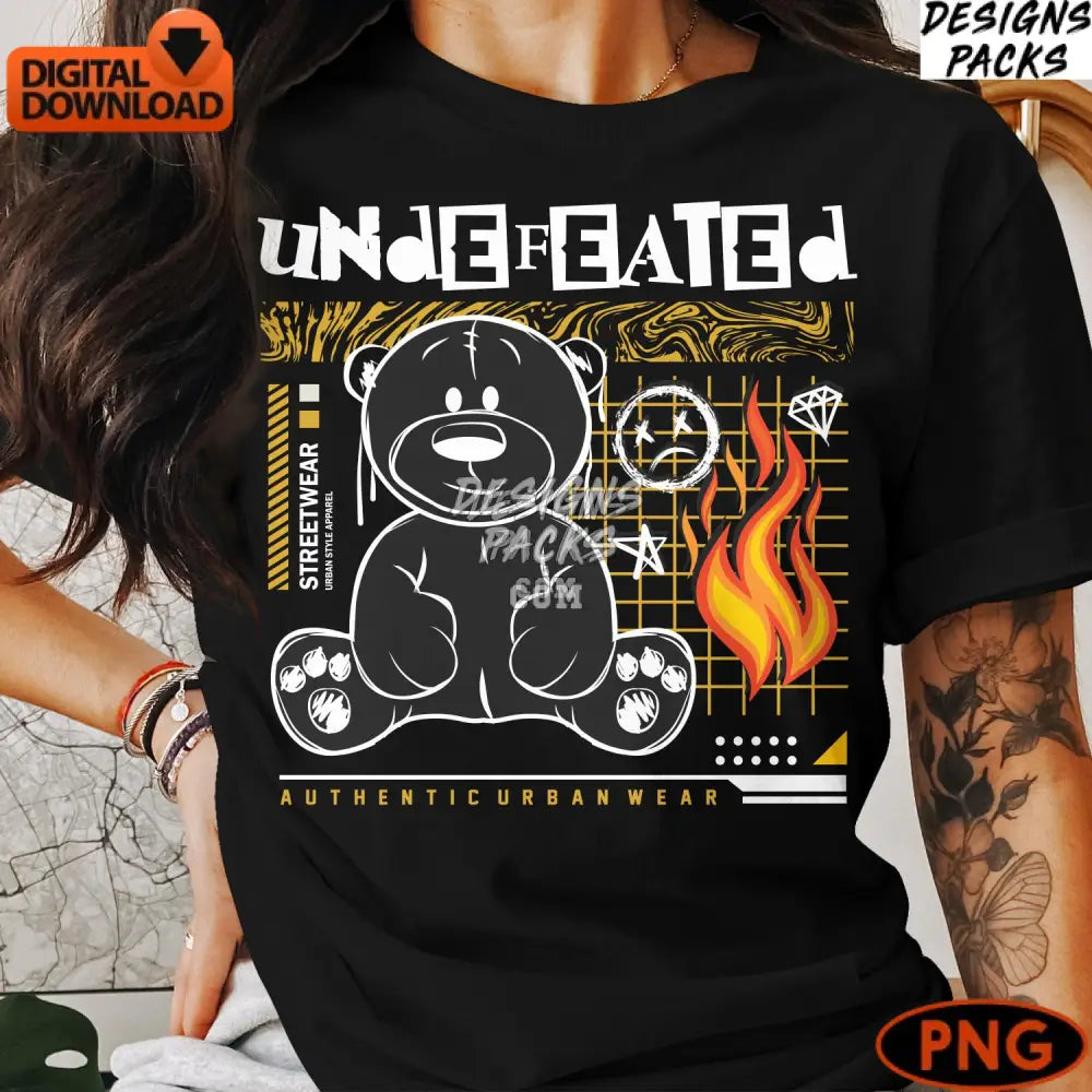 Urban Style Teddy Bear Graphic Black With Fire Digital Png Download Streetwear Art