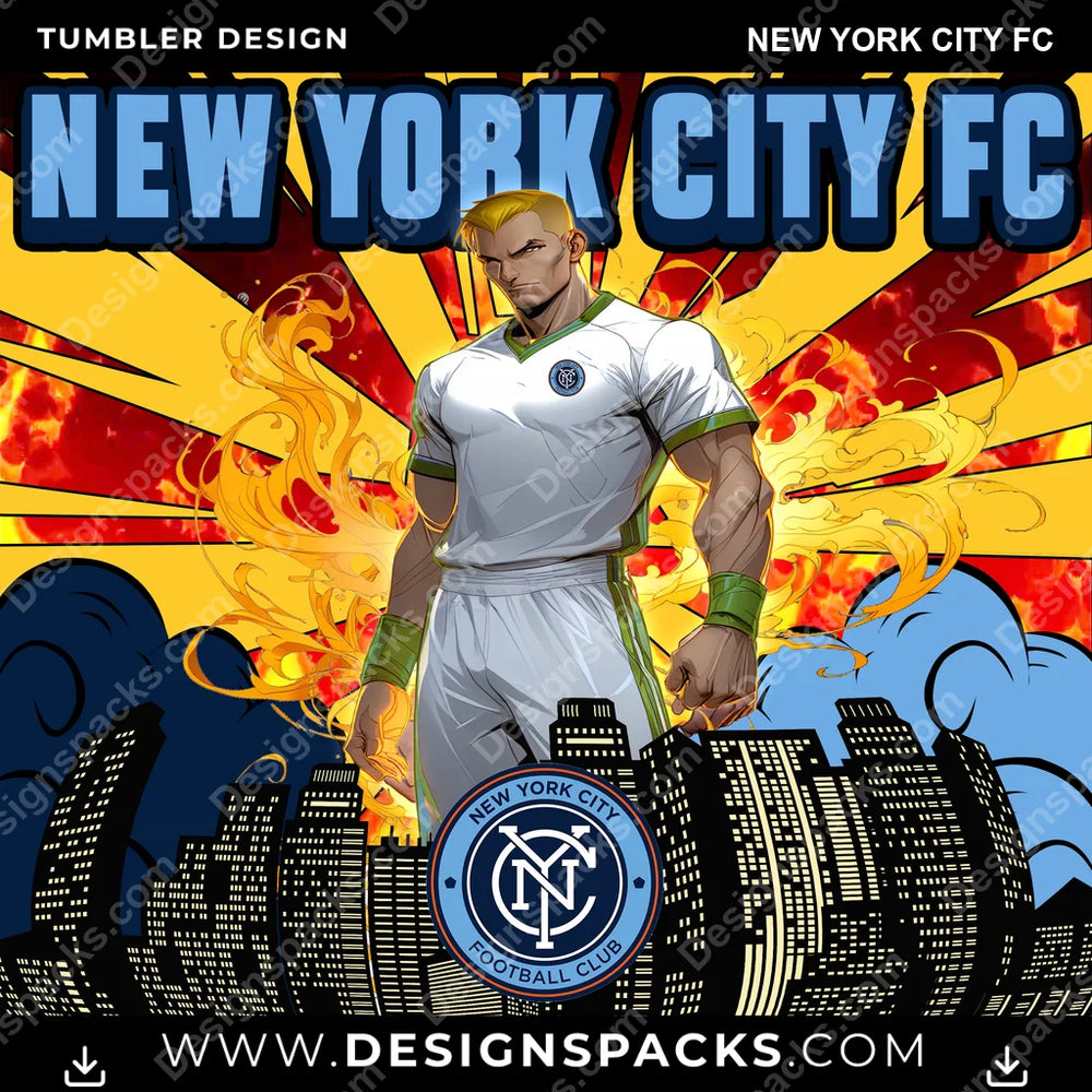 US Soccer Comic Cover New York City FC Tumbler Digital Wrap Design Download