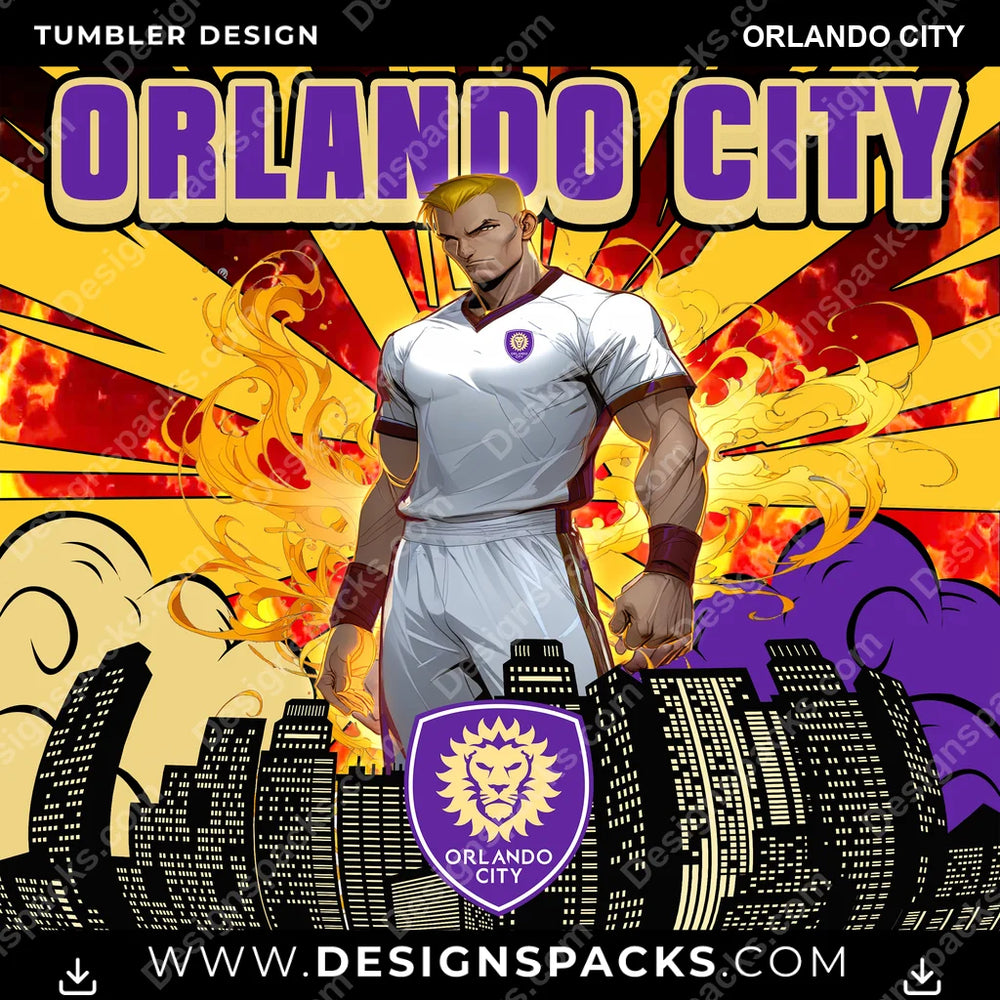 US Soccer Comic Cover Orlando City Tumbler Digital Wrap Design Download