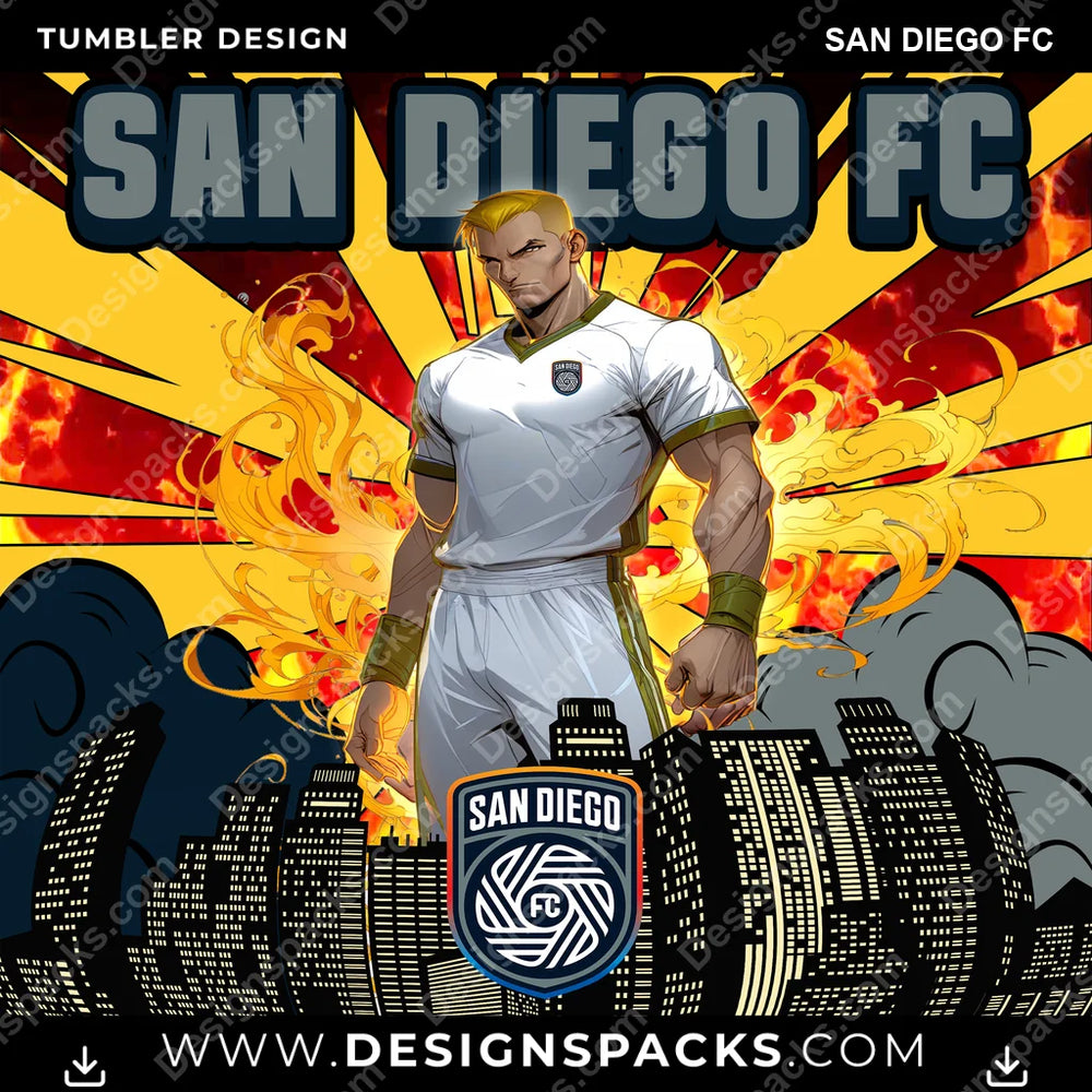 US Soccer Comic Cover San Diego FC Tumbler Digital Wrap Design Download