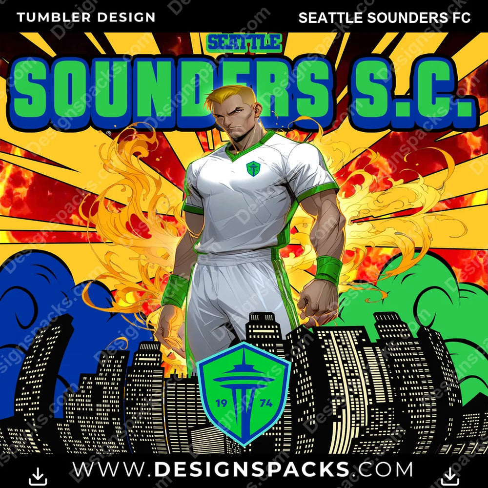 US Soccer Comic Cover Seattle Sounders FC Tumbler Digital Wrap Design Download