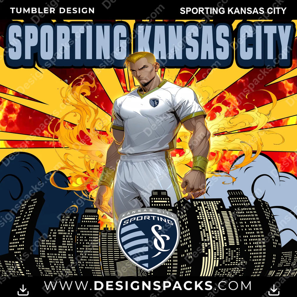 US Soccer Comic Cover Sporting Kansas City Tumbler Digital Wrap Design Download