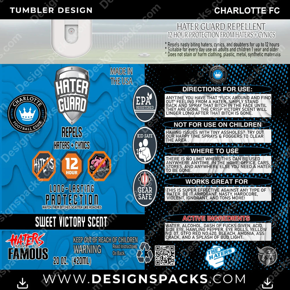 US Soccer Hater Guard Charlotte FC Tumbler Digital Wrap Design Download