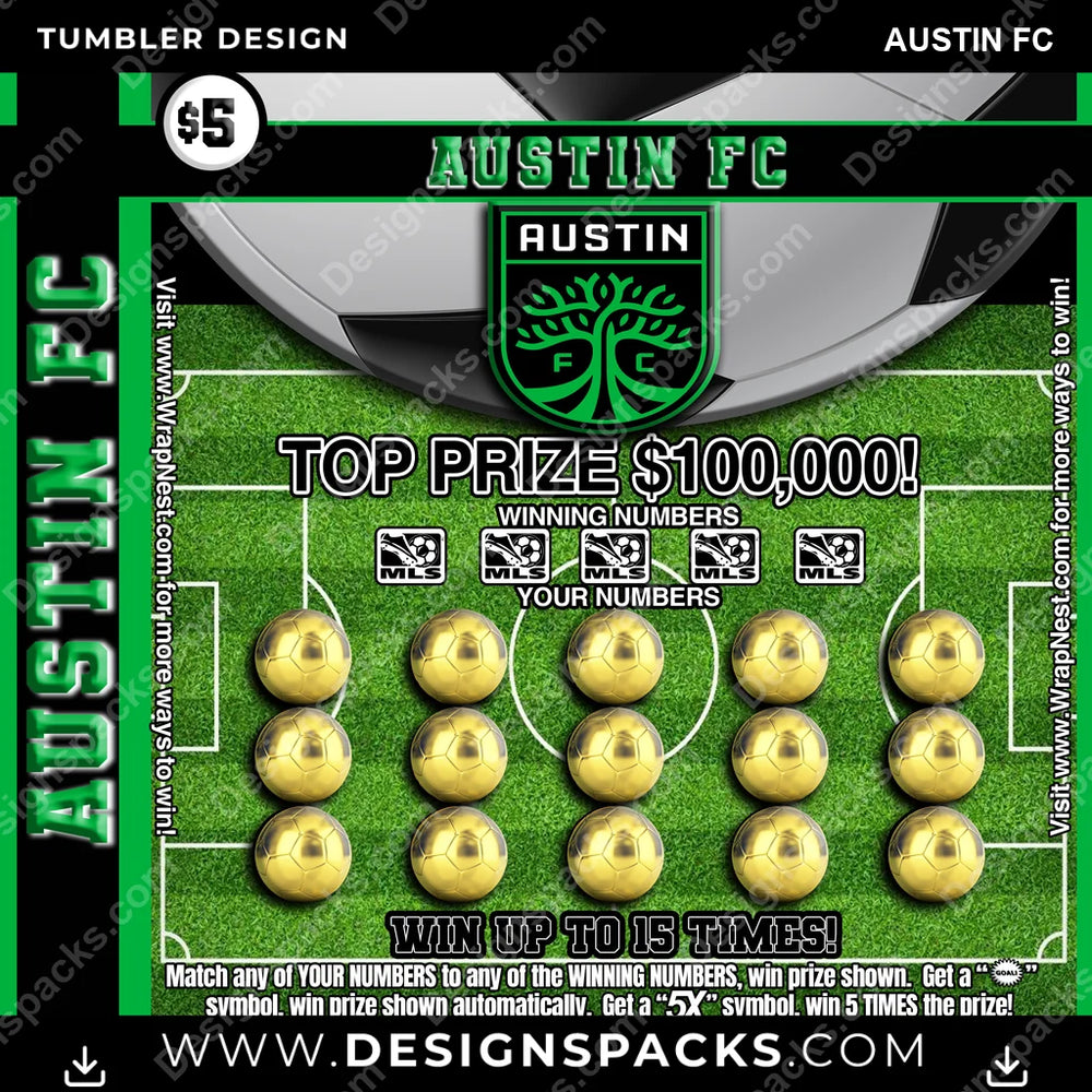 US Soccer Lottery Ticket Austin FC Tumbler Digital Wrap Design Download