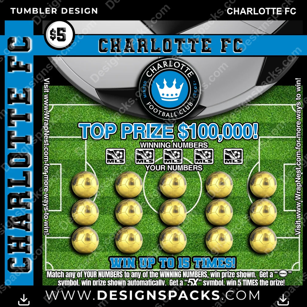 US Soccer Lottery Ticket Charlotte FC Tumbler Digital Wrap Design Download