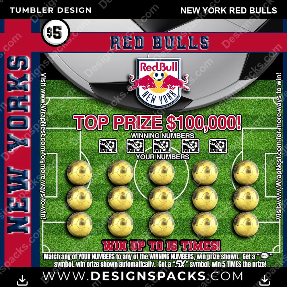 US Soccer Lottery Ticket New York Red Bulls Tumbler Digital Wrap Design Download