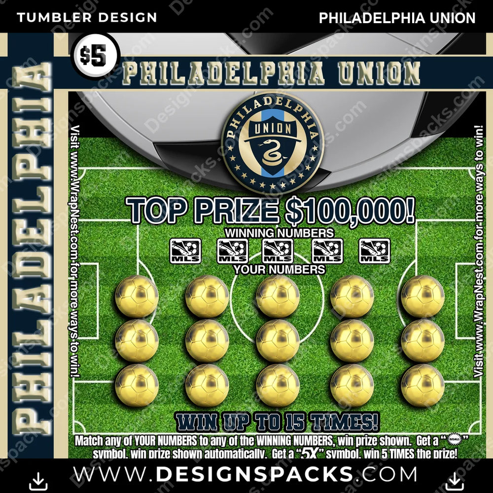 US Soccer Lottery Ticket Philadelphia Union Tumbler Digital Wrap Design Download