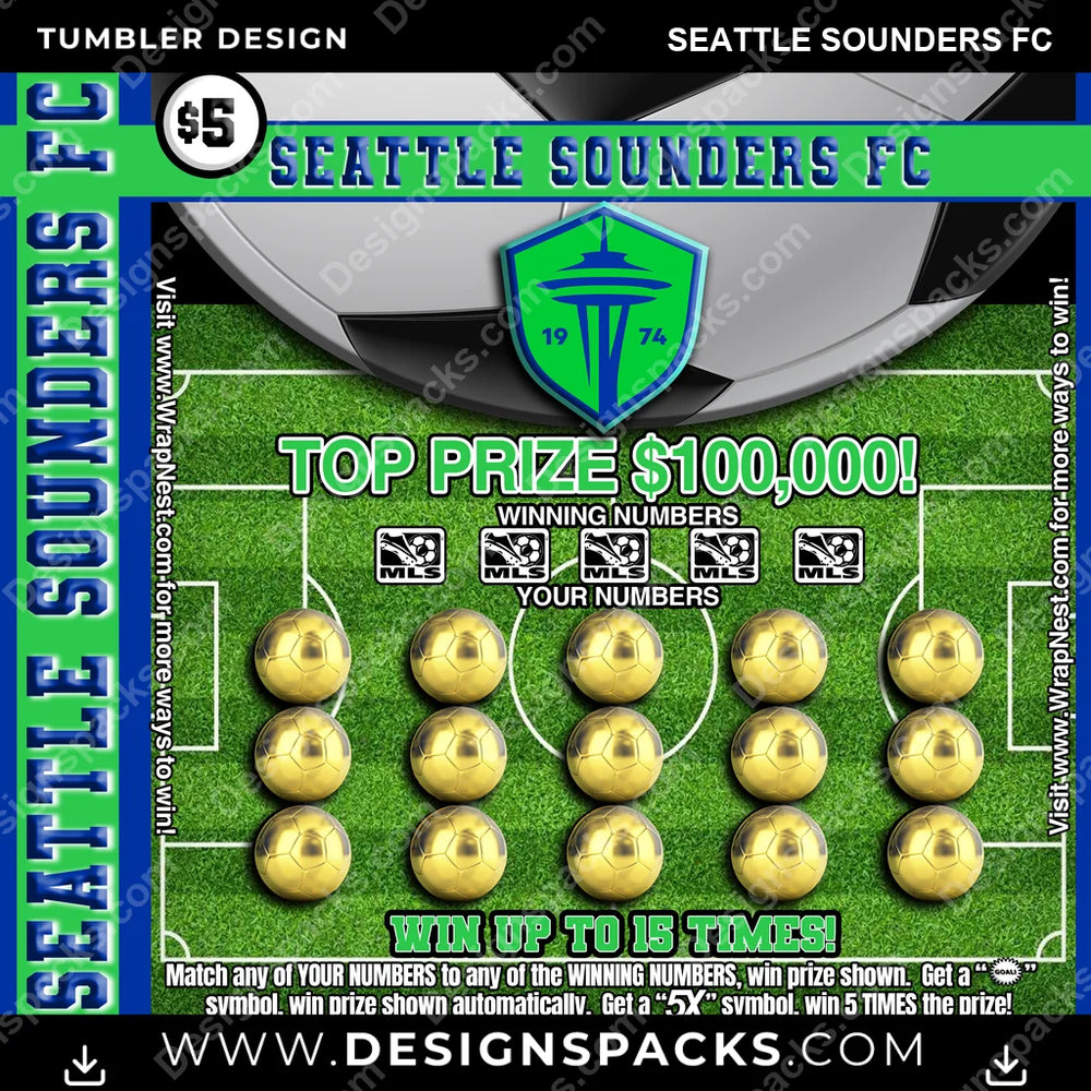 US Soccer Lottery Ticket Seattle Sounders FC Tumbler Digital Wrap Design Download