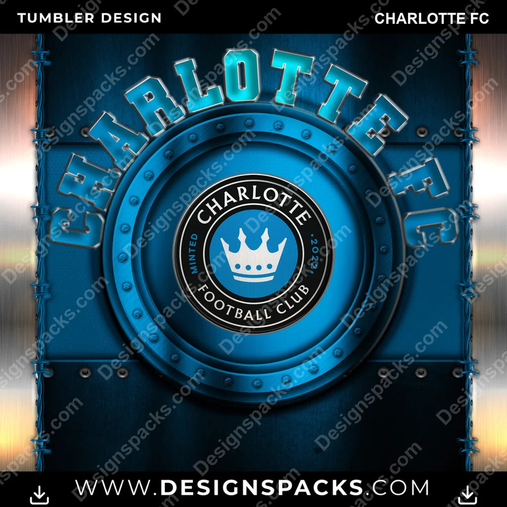 US Soccer Metal Charlotte FC Tumbler Digital Wrap Design Download