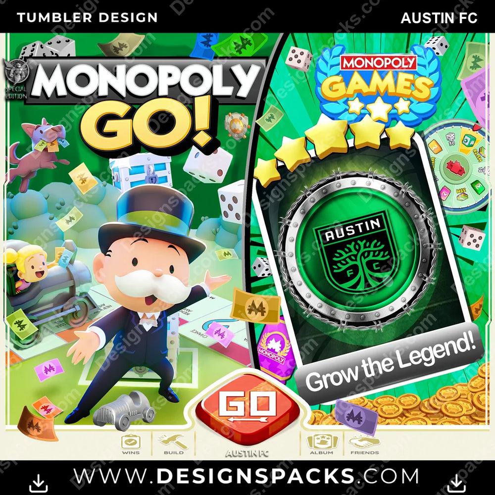 US Soccer Monopoly Go! Austin FC MLS Tumbler Digital Wrap Design Download