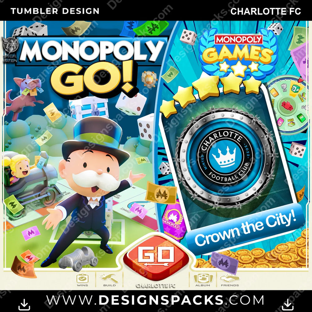 US Soccer Monopoly Go! Charlotte FC MLS Tumbler Digital Wrap Design Download