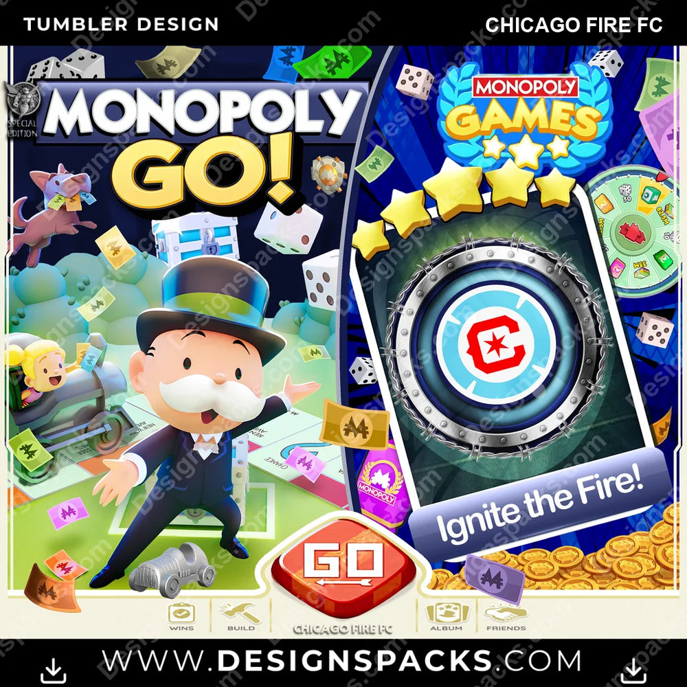 US Soccer Monopoly Go! Chicago Fire FC MLS Tumbler Digital Wrap Design Download