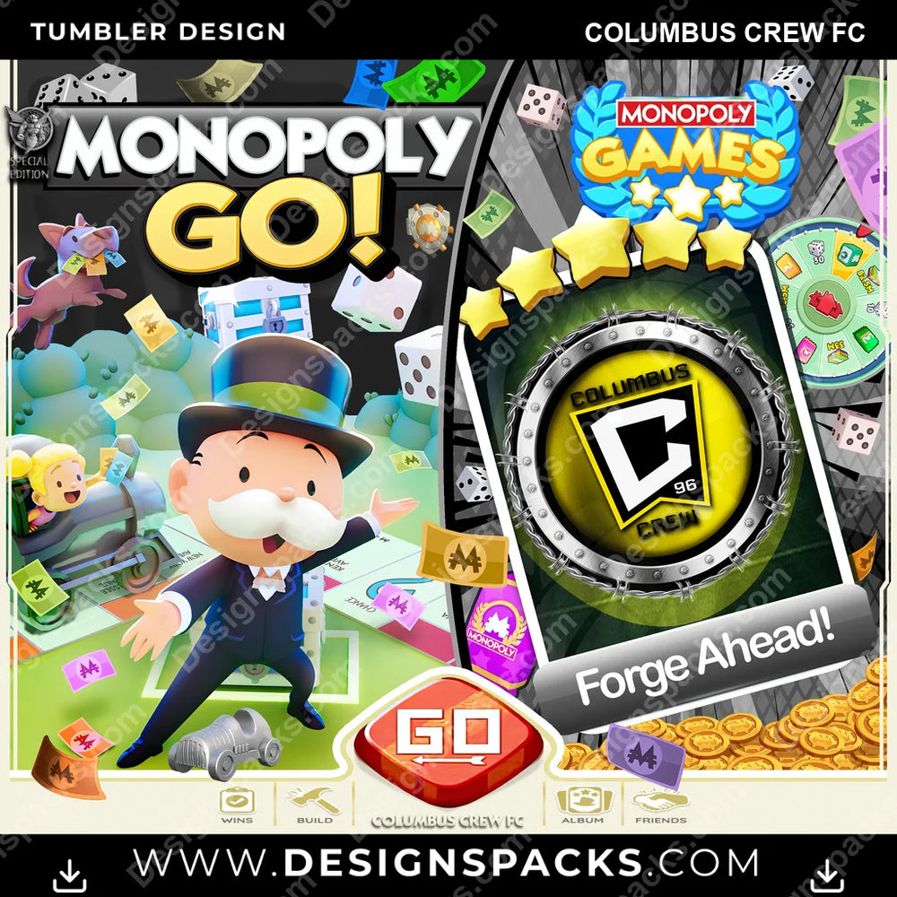 US Soccer Monopoly Go! Columbus Crew FC MLS Tumbler Digital Wrap Design Download