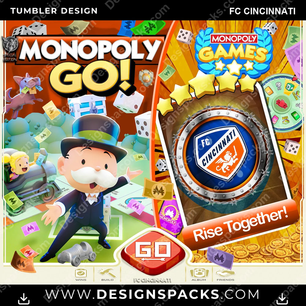 US Soccer Monopoly Go! FC Cincinnati MLS Tumbler Digital Wrap Design Download