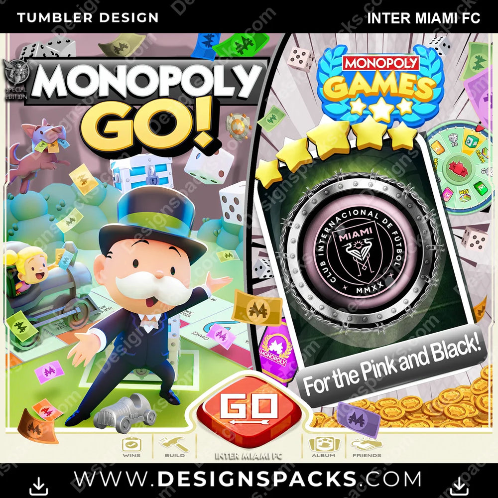US Soccer Monopoly Go! Inter Miami FC MLS Tumbler Digital Wrap Design Download