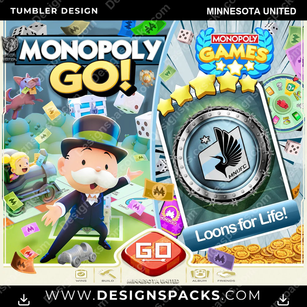 US Soccer Monopoly Go! Minnesota United MLS Tumbler Digital Wrap Design Download