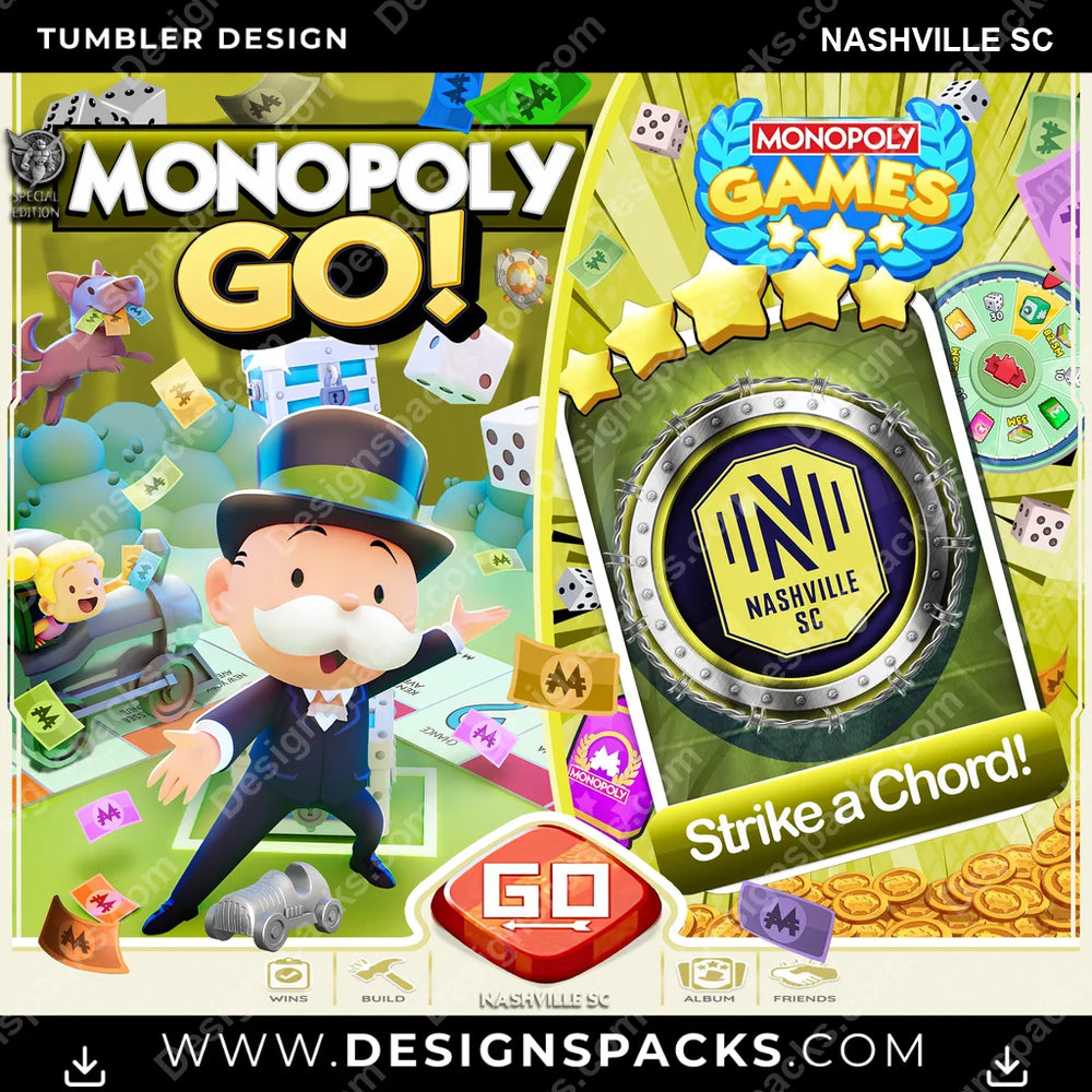 US Soccer Monopoly Go! Nashville SC MLS Tumbler Digital Wrap Design Download