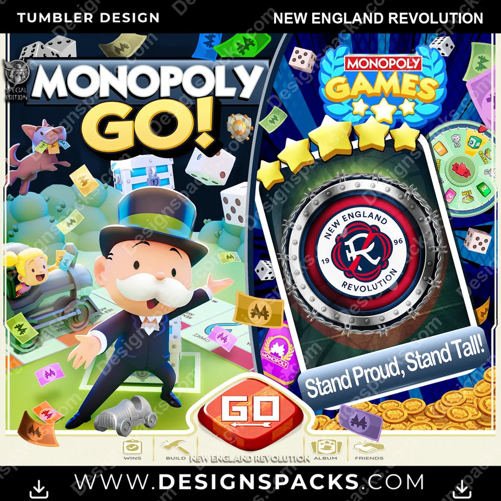US Soccer Monopoly Go! New England Revolution Tumbler Digital Wrap Design Download