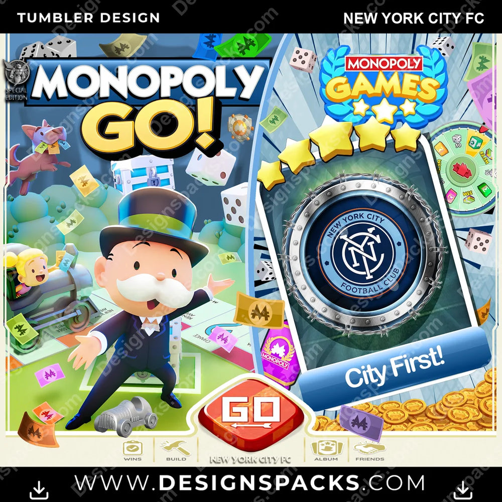 US Soccer Monopoly Go! New York City FC MLS Tumbler Digital Wrap Design Download