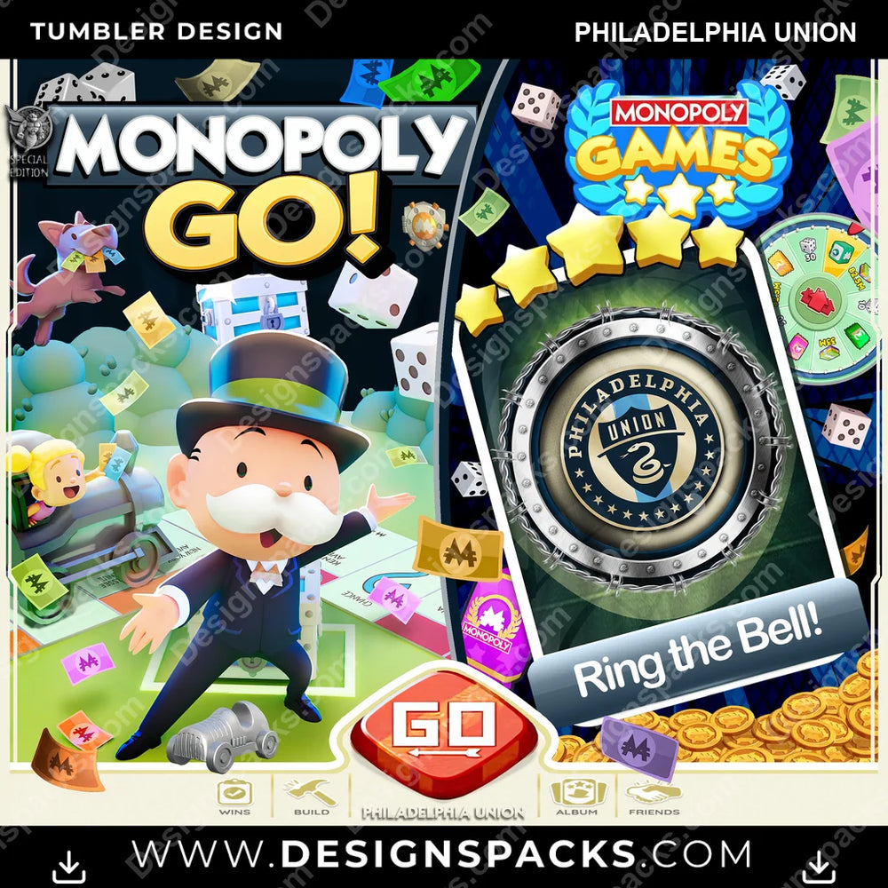 US Soccer Monopoly Go! Philadelphia Union MLS Tumbler Digital Wrap Design Download