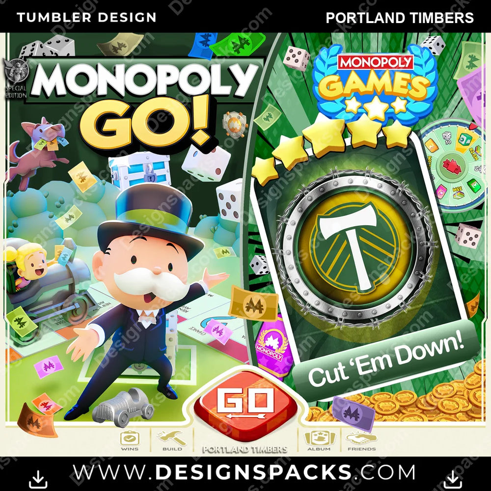 US Soccer Monopoly Go! Portland Timbers MLS Tumbler Digital Wrap Design Download