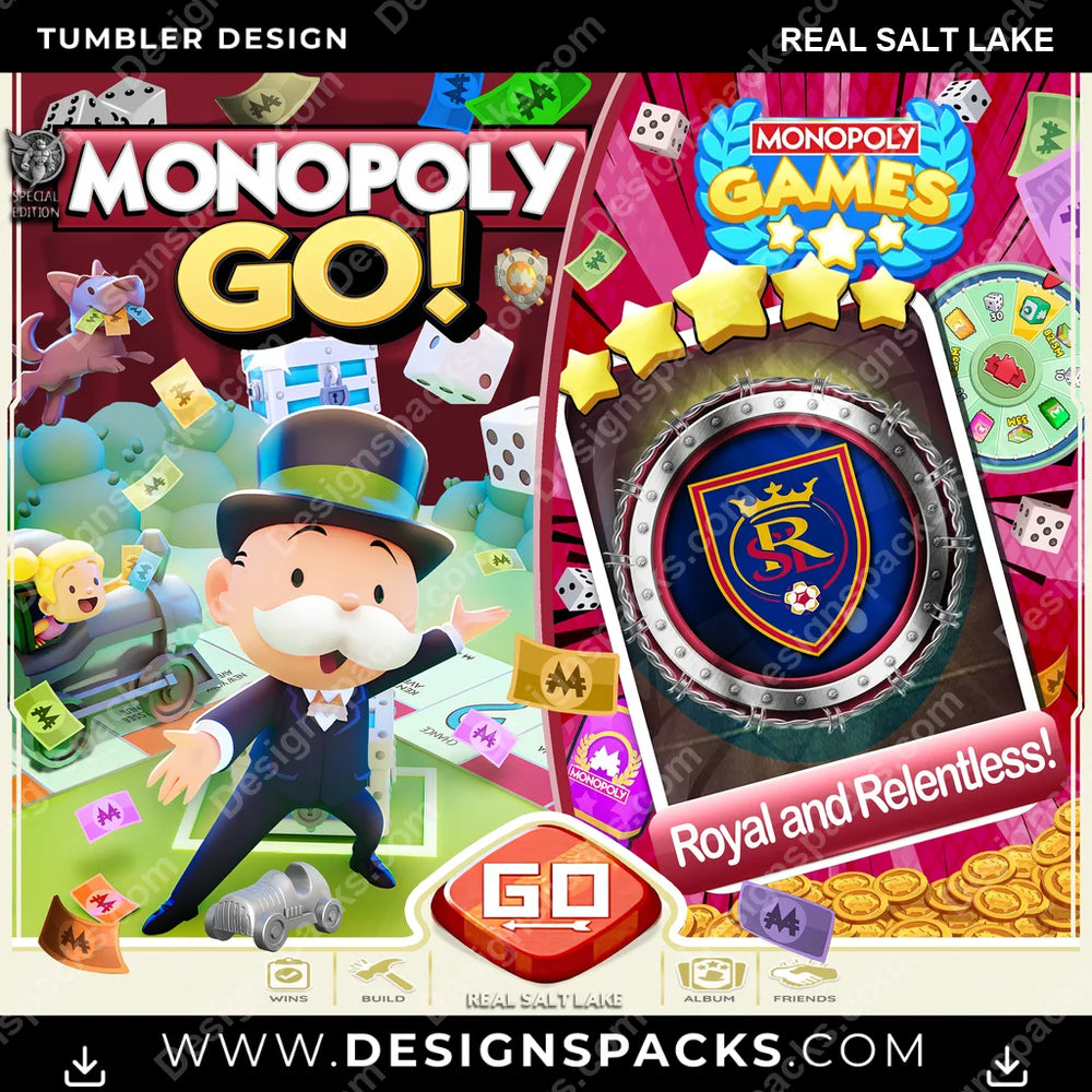 US Soccer Monopoly Go! Real Salt Lake MLS Tumbler Digital Wrap Design Download