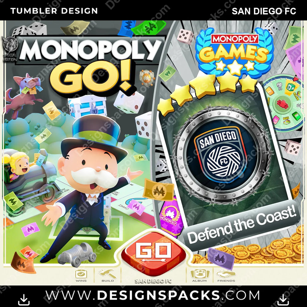 US Soccer Monopoly Go! San Diego FC MLS Tumbler Digital Wrap Design Download