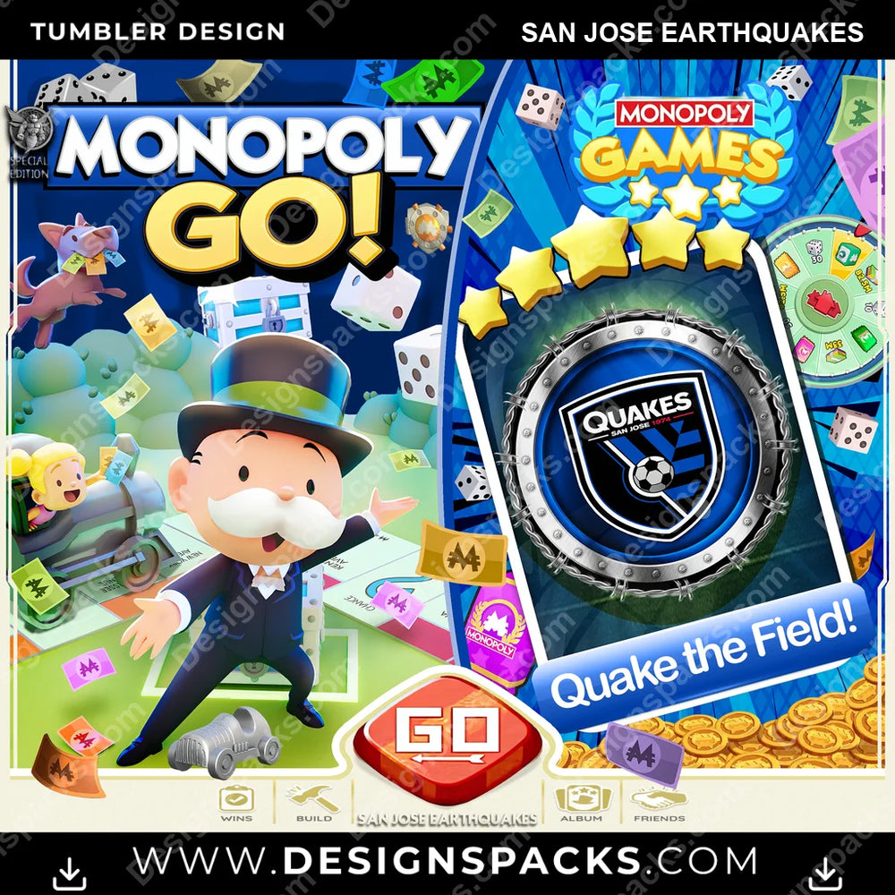 US Soccer Monopoly Go! San Jose Earthquakes MLS Tumbler Digital Wrap Design Download