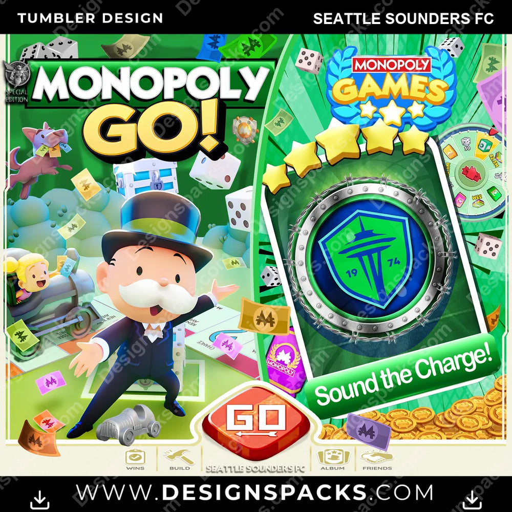 US Soccer Monopoly Go! Seattle Sounders FC MLS Tumbler Digital Wrap Design Download