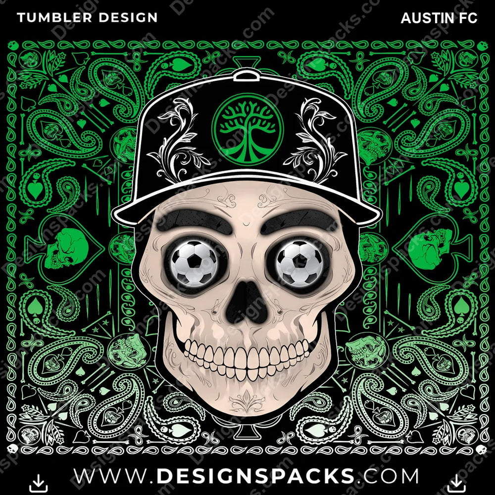 US Soccer Skull Handkerchief Austin FC MLS Tumbler Digital Wrap Design Download