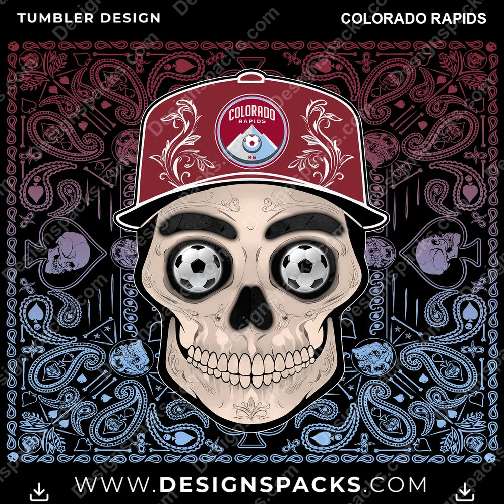 US Soccer Skull Handkerchief Colorado Rapids MLS Tumbler Digital Wrap Design Download