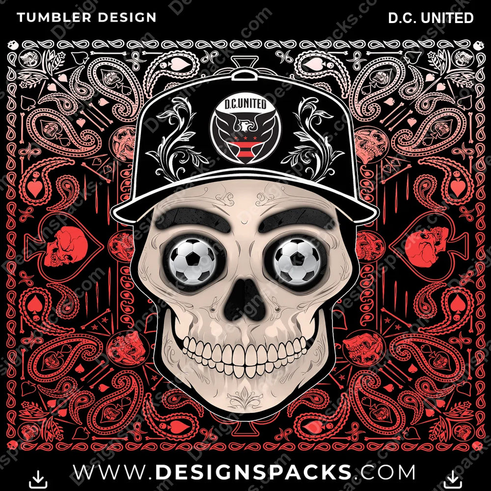 US Soccer Skull Handkerchief D.C. United MLS Tumbler Digital Wrap Design Download
