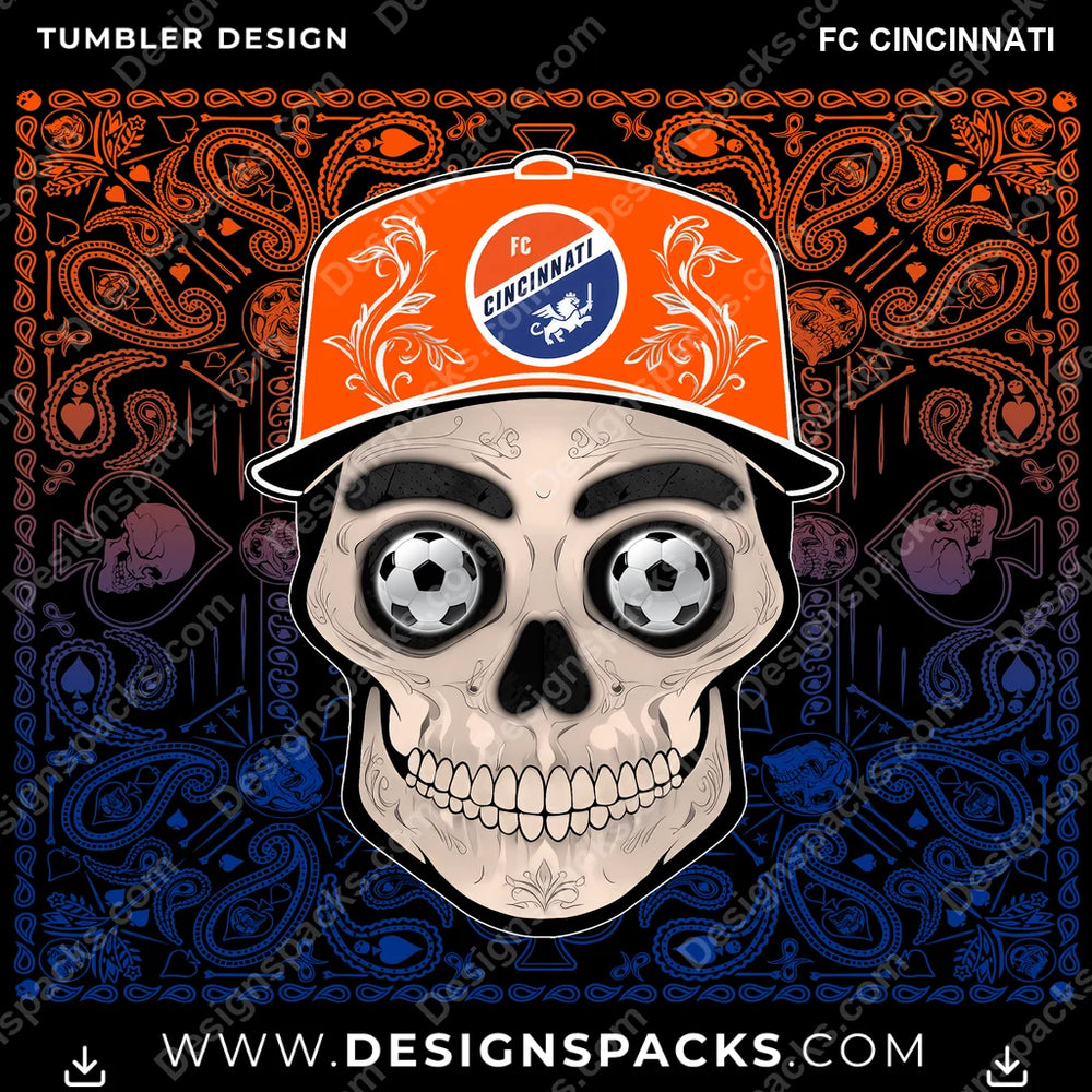 US Soccer Skull Handkerchief FC Cincinnati MLS Tumbler Digital Wrap Design Download