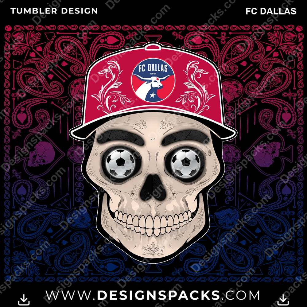 US Soccer Skull Handkerchief FC Dallas MLS Tumbler Digital Wrap Design Download
