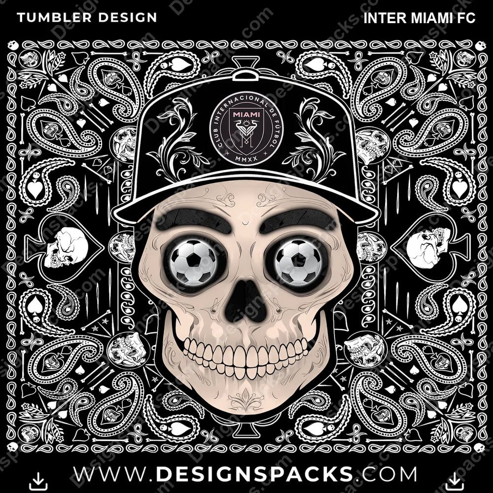 US Soccer Skull Handkerchief Inter Miami FC Tumbler Digital Wrap Design Download