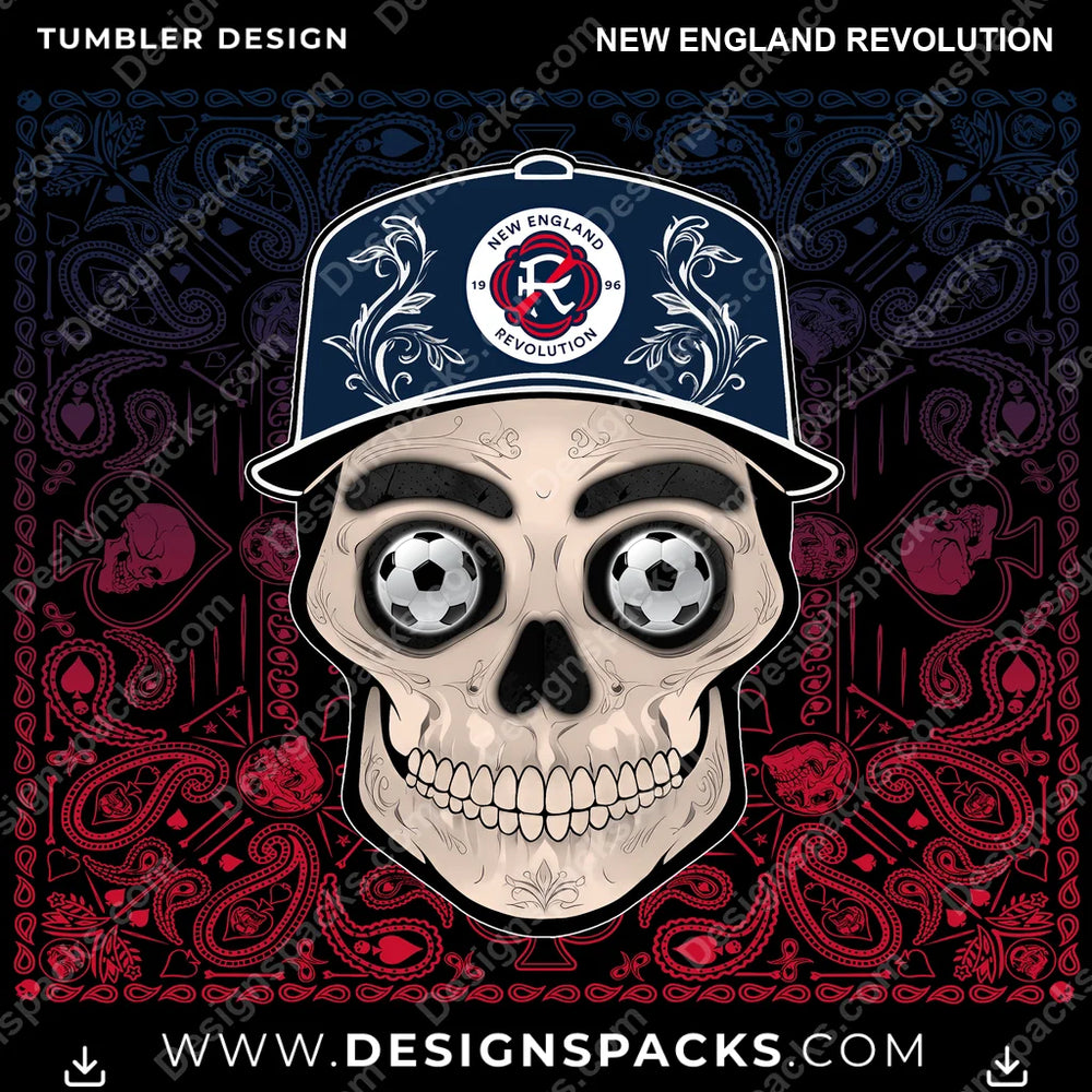 US Soccer Skull Handkerchief New England Revolution Tumbler Digital Wrap Design Download