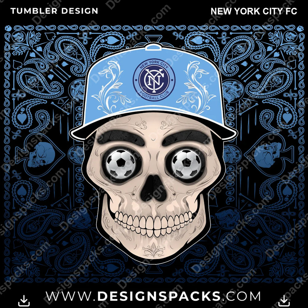 US Soccer Skull Handkerchief New York City FC Tumbler Digital Wrap Design Download