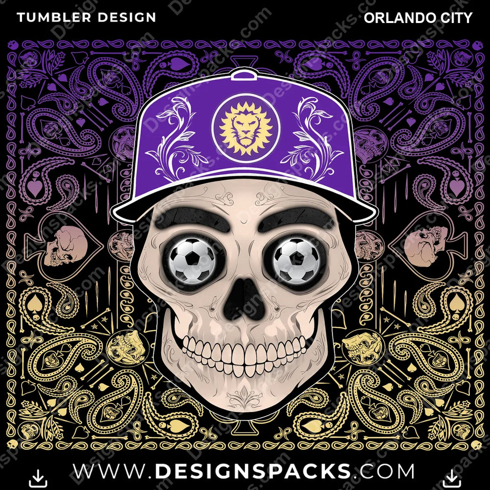 US Soccer Skull Handkerchief Orlando City Tumbler Digital Wrap Design Download