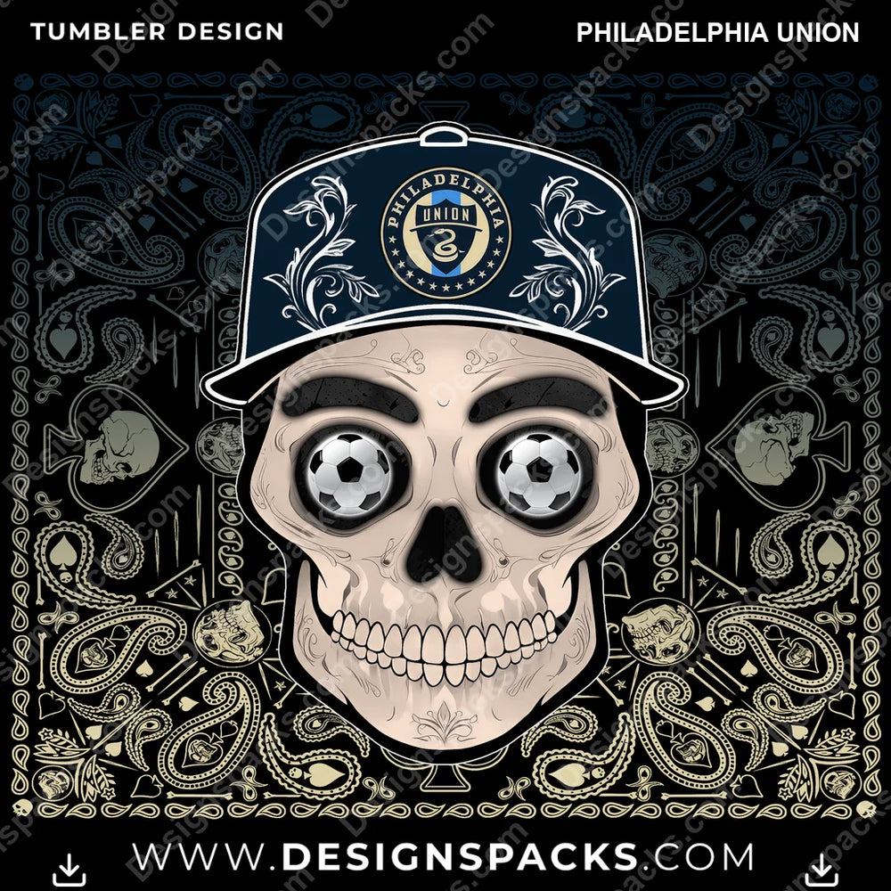 US Soccer Skull Handkerchief Philadelphia Union Tumbler Digital Wrap Design Download